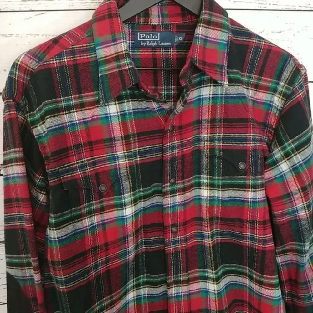Vintage Polo Plaid‎ Flannel Elbow Patch Shirt